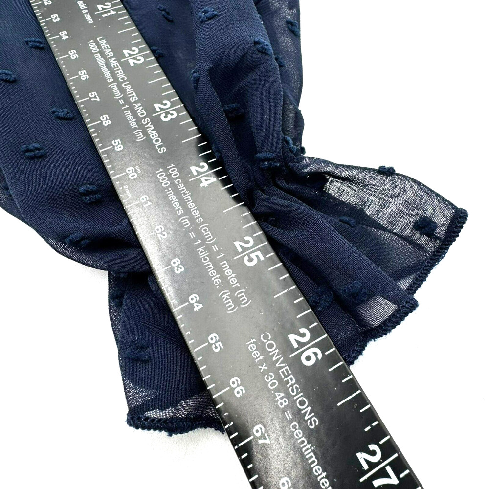 LUCY IN THE SKY XS Navy Blue Mini Dress Ruched Swiss Dot Sheer Balloon Sleeves - Picture 9 of 9